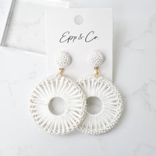 Load image into Gallery viewer, White Beaded Raffia Circle Drops
