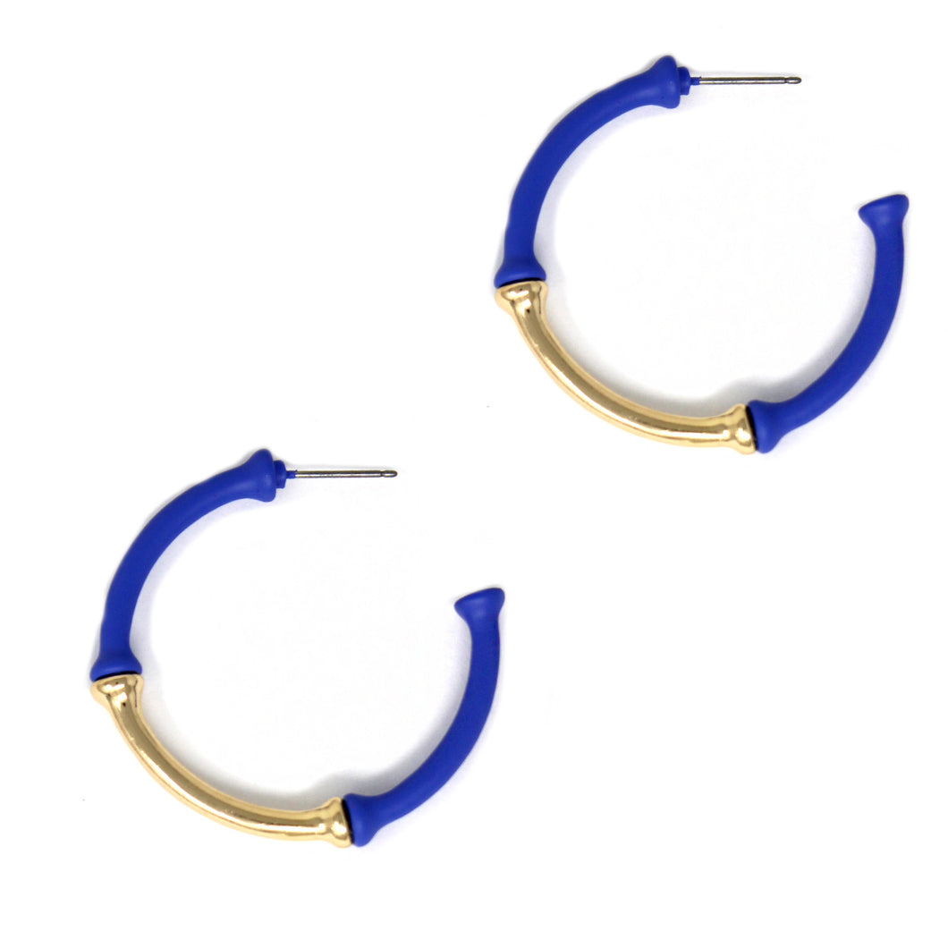 Royal Blue and Gold Bamboo Hoops