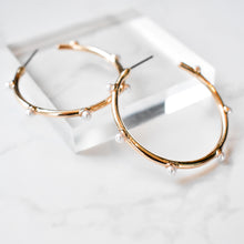 Load image into Gallery viewer, Gold and Pearl Skinny Hoops