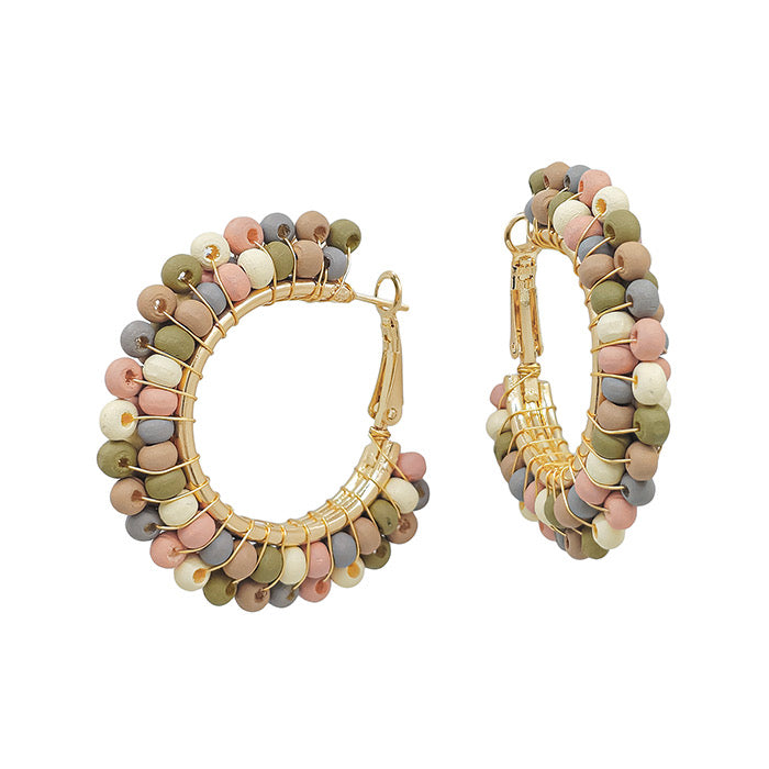 Light Multi Woven Wood Bead Hoops