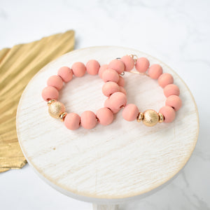 Pink/Peach Wood Circle Drops