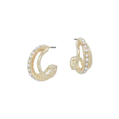 Gold and Pearl Triple Hoops