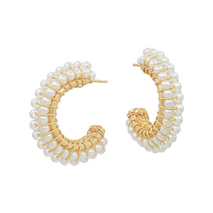 Gold Triple Pearl Hoops