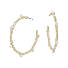 Load image into Gallery viewer, Gold and Pearl Skinny Hoops