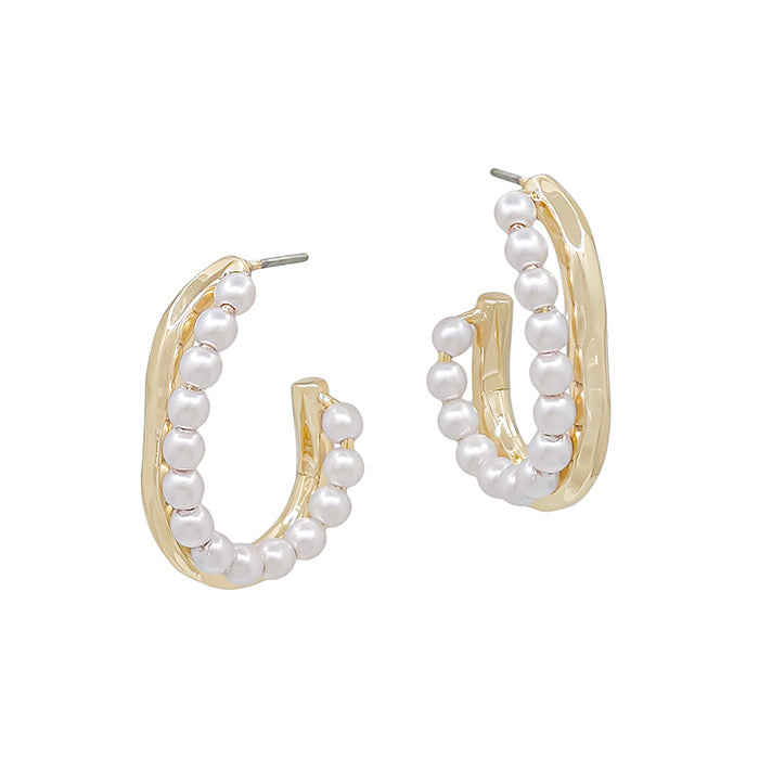 Gold and Pearl Double Hoop