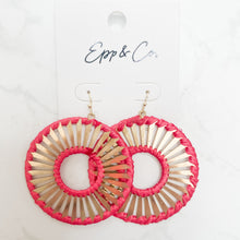 Load image into Gallery viewer, Coral and Gold Filigree Circle Drops